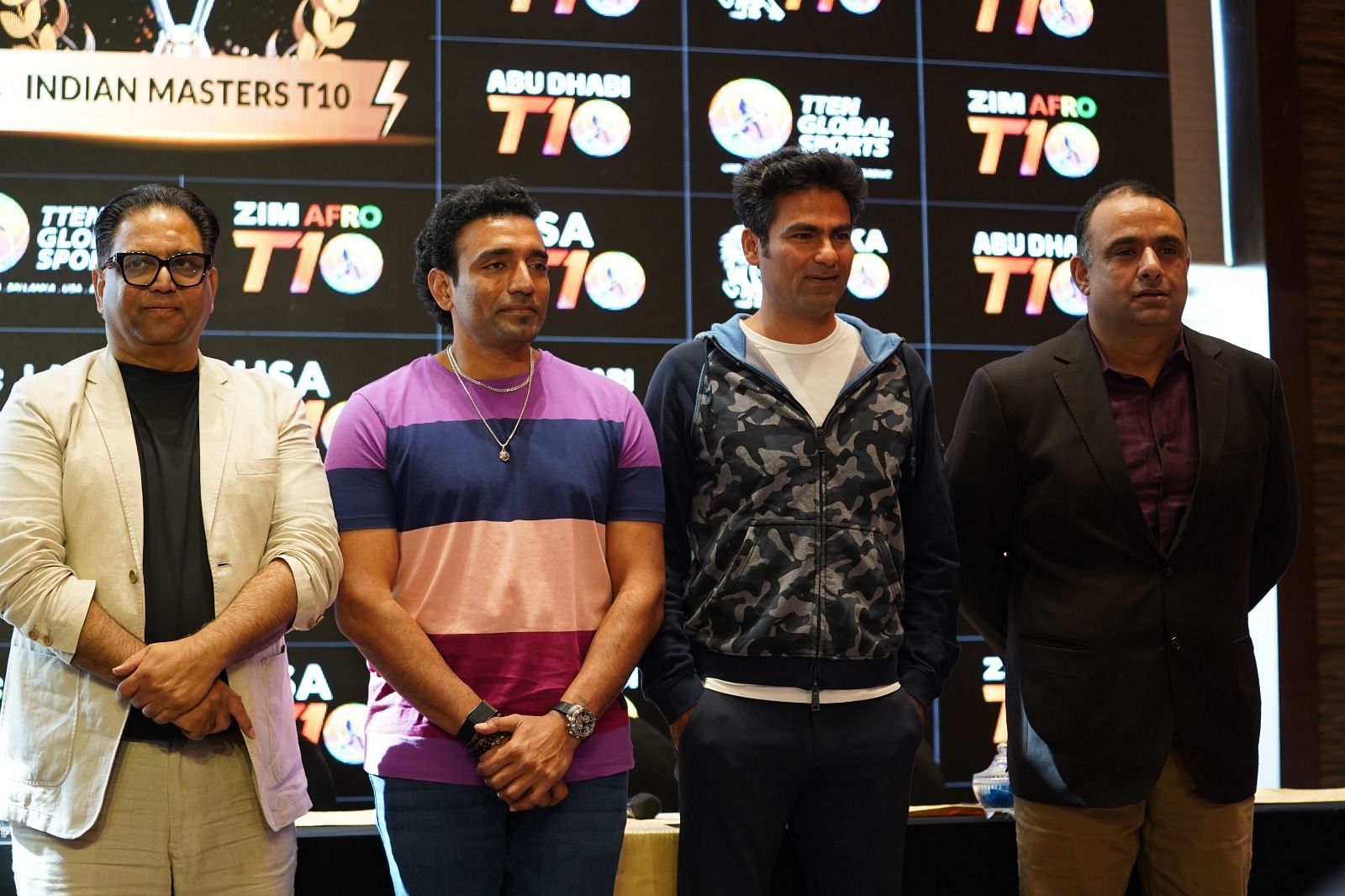 Shaji-Ul-Mulk, Robin Uthappa, Mohammed Kaif and Rajiv Khanna in the press conference Image Via Business of Sports/SportsKeeda 