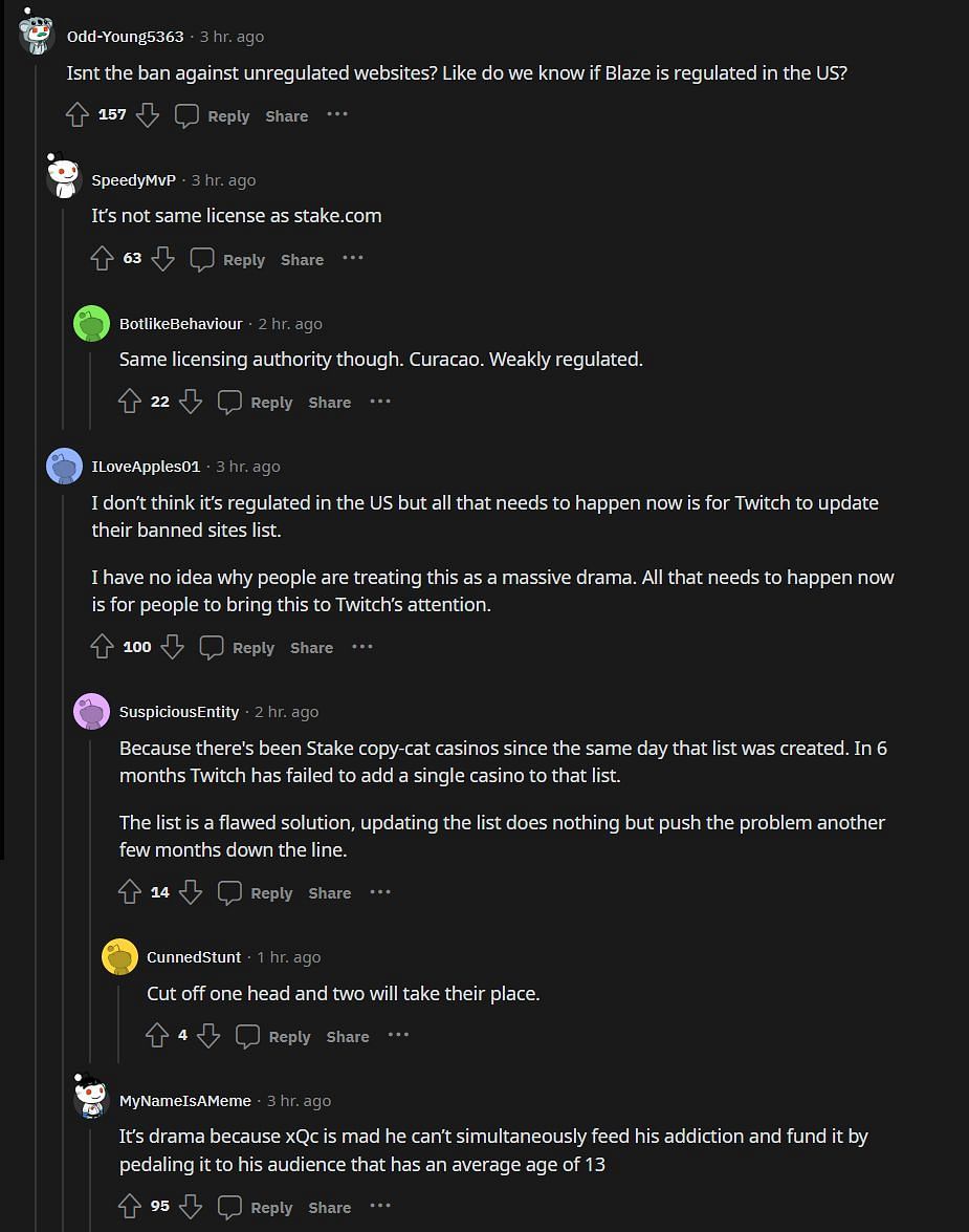 Redditors discussing the gambling ban (Image via r/LivestreamFail)