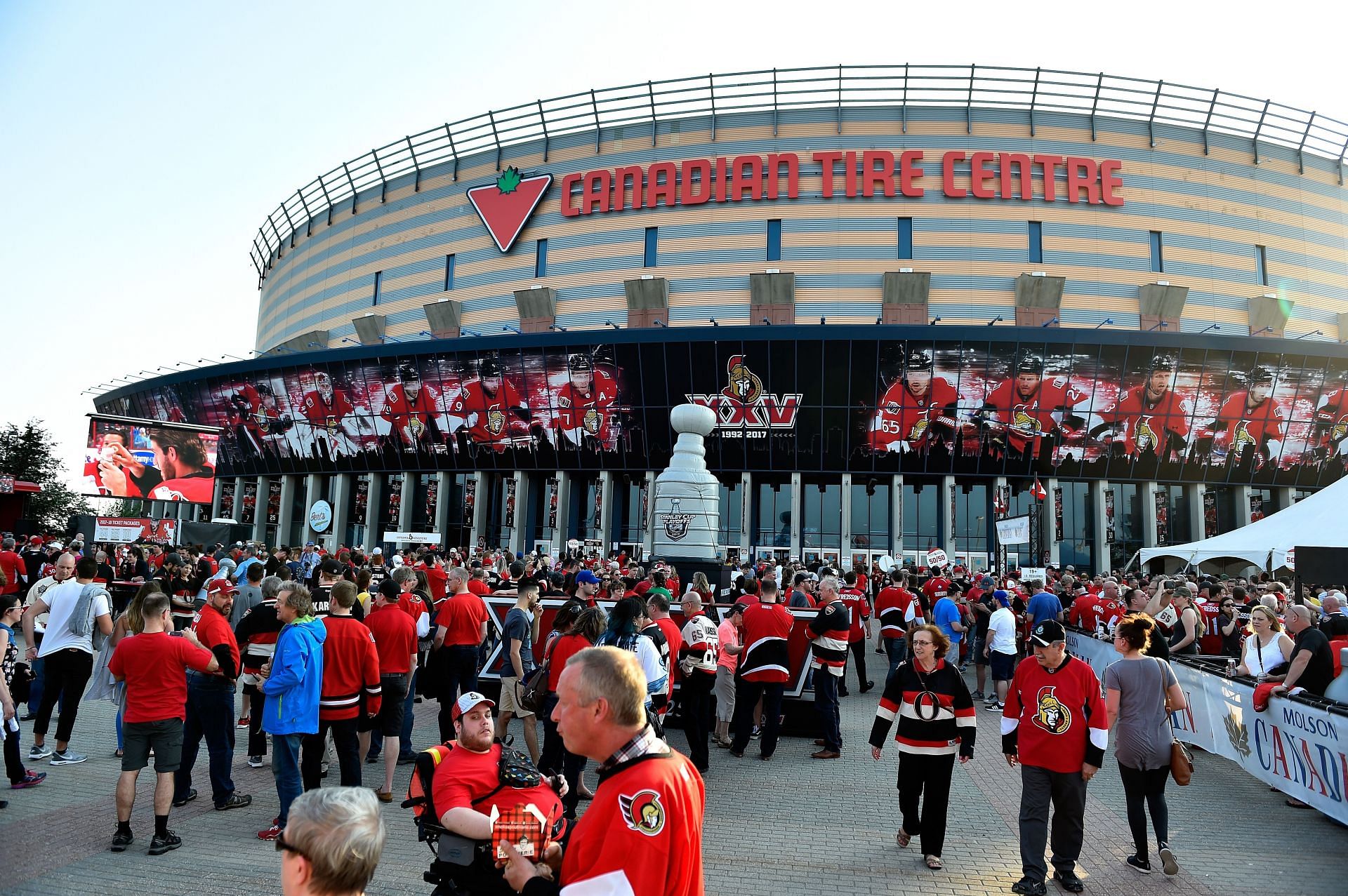 Fans gather outside the Canadian Tire Centre Arena