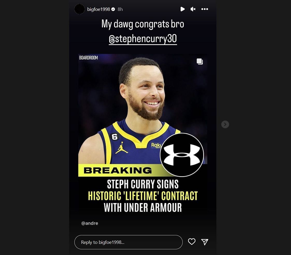 Frances Tiafoe reacts to Stephen Curry&#039;s new deal with Under Armour (Image via Instagram).