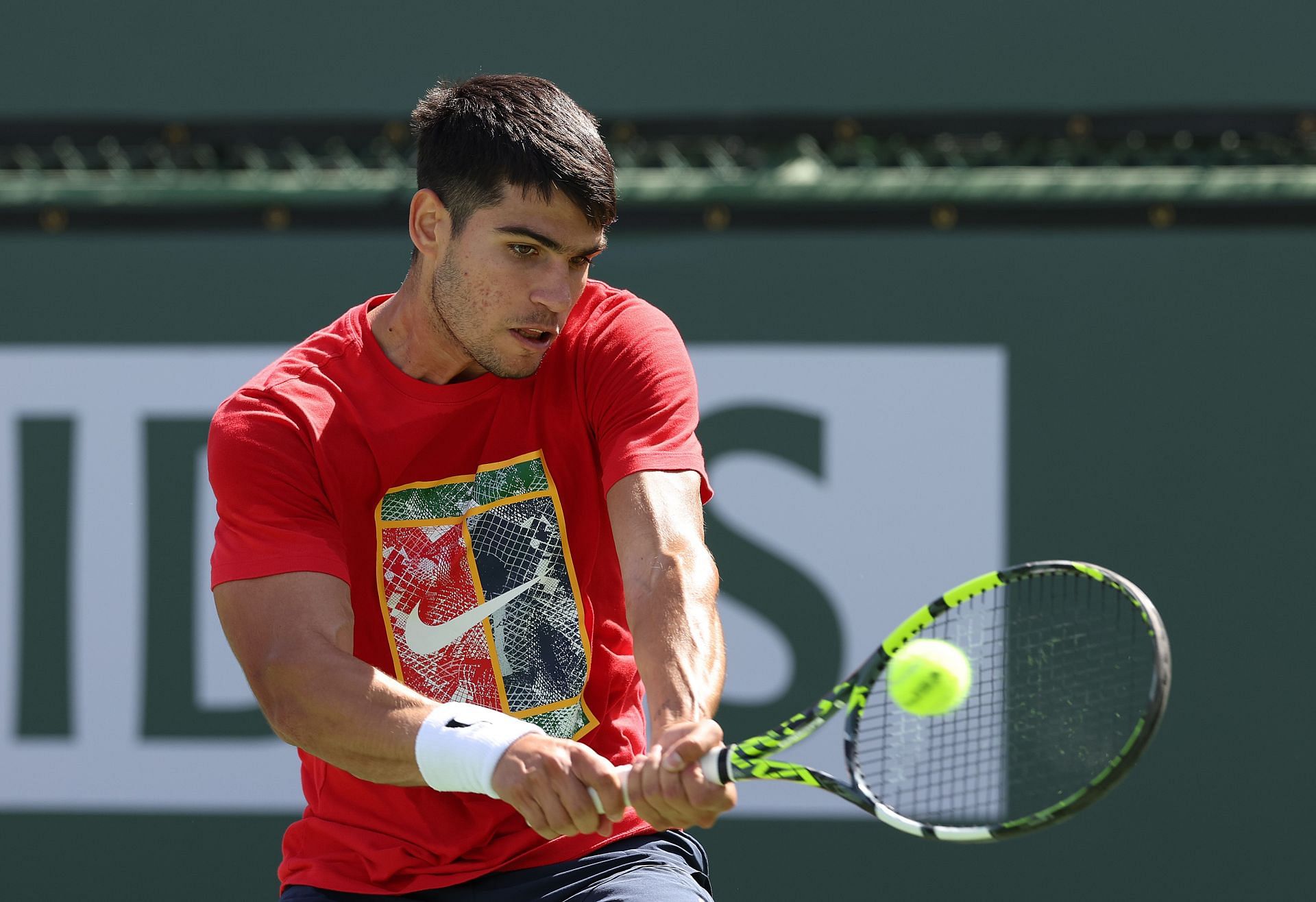 Carlos Alcaraz during a practice session at Indian Wells.