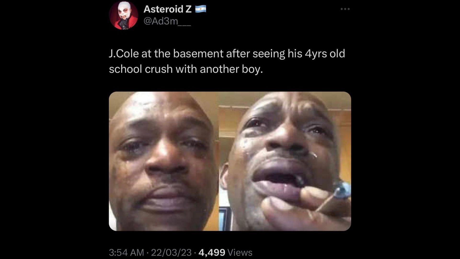 Screenshot of a Twitter user reacting to the rapper smoking at the age of 6.