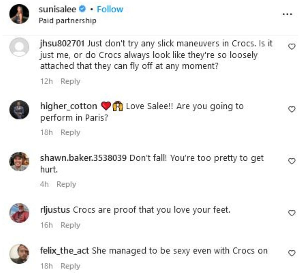 Screengrab of Sunisa Lee&#039;s Instagram comments section