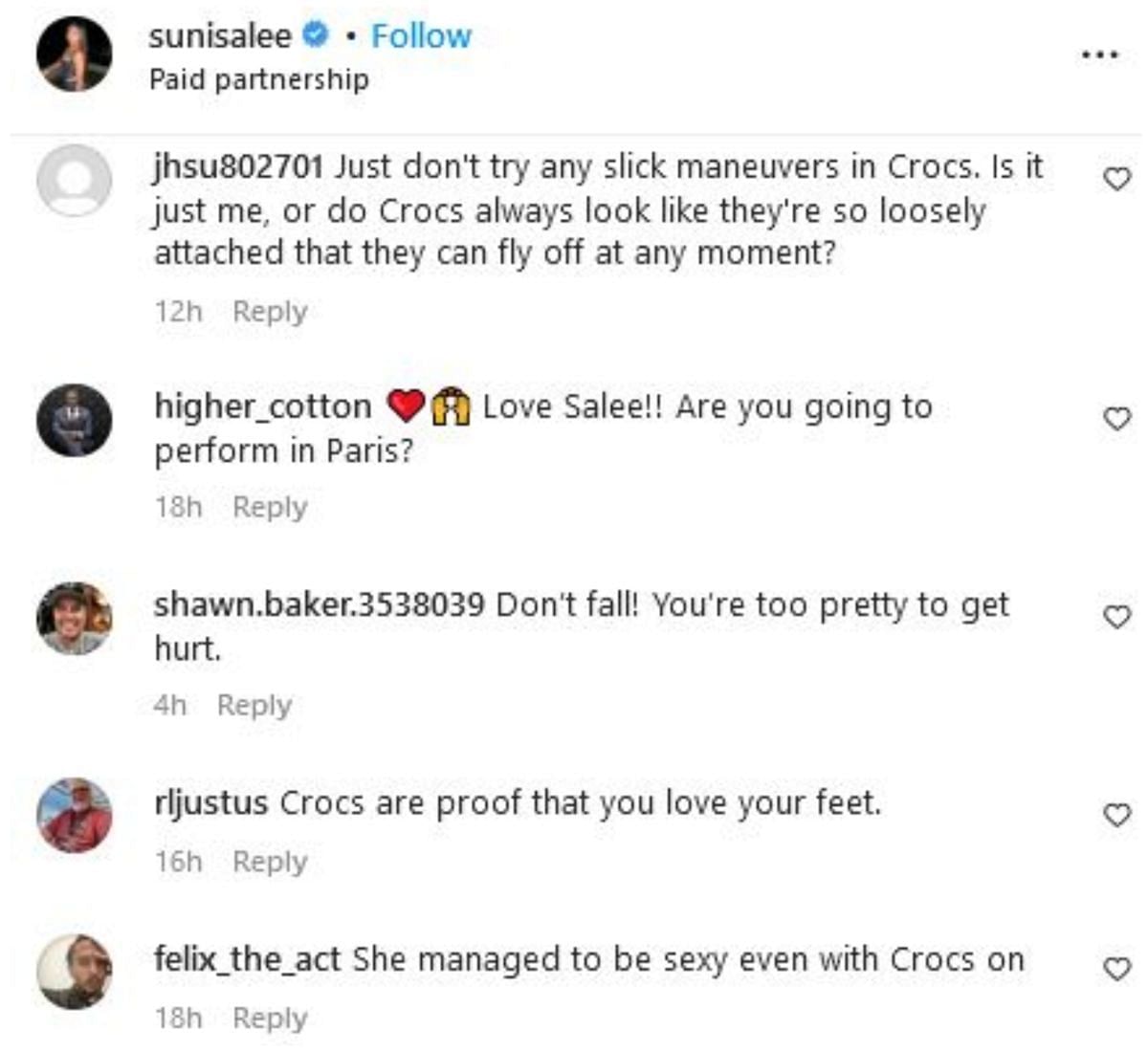 Screengrab of Sunisa Lee's Instagram comments section