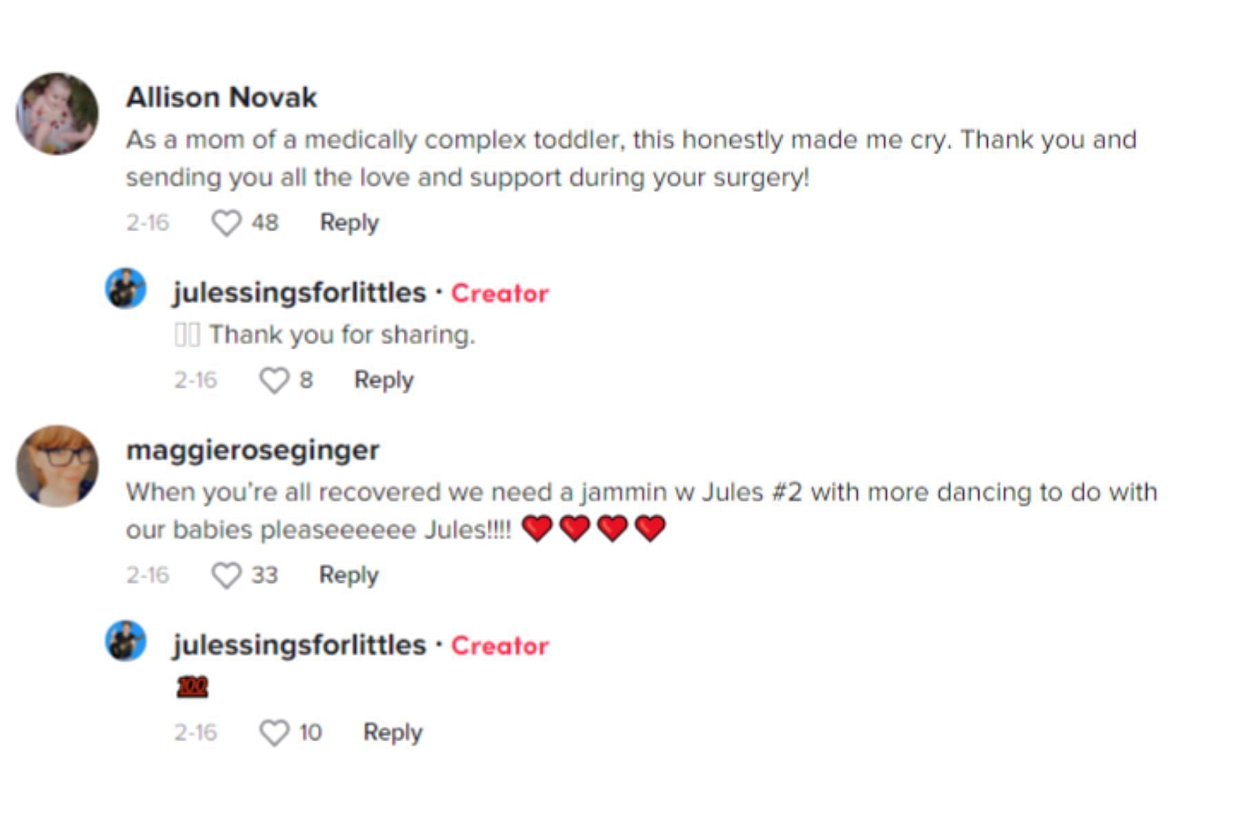 Parents shared their positive messages for Jules (Image via TikTok)