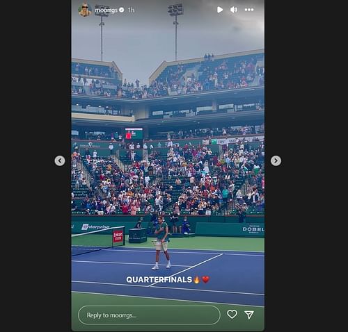 Taylor Fritz's girlfriend Morgan Riddle celebrates his Indian Wells fourth-round win.