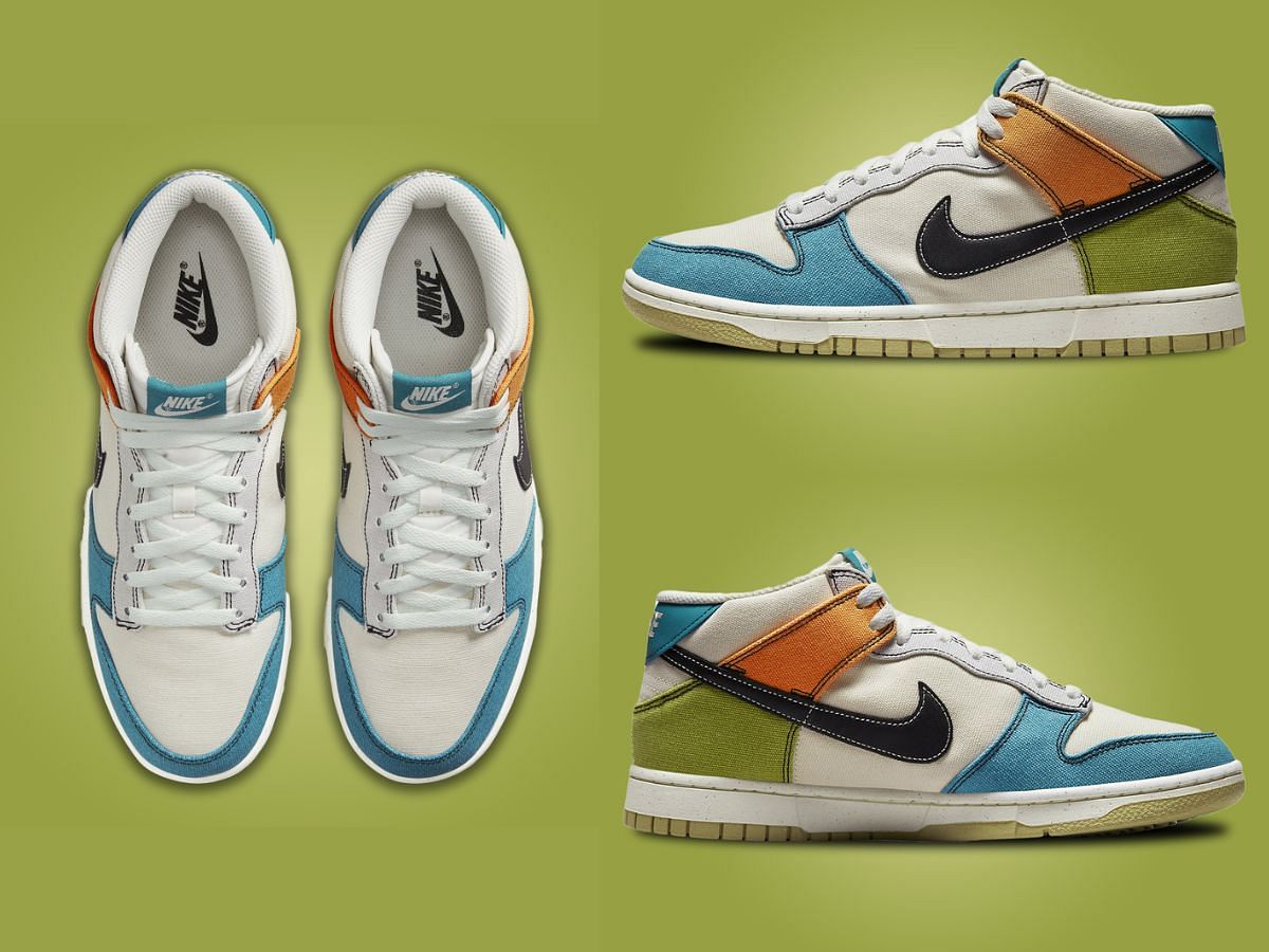A detailed view of the upcoming Dunk Mid Multi-color sneakers (Image via Sportskeeda)