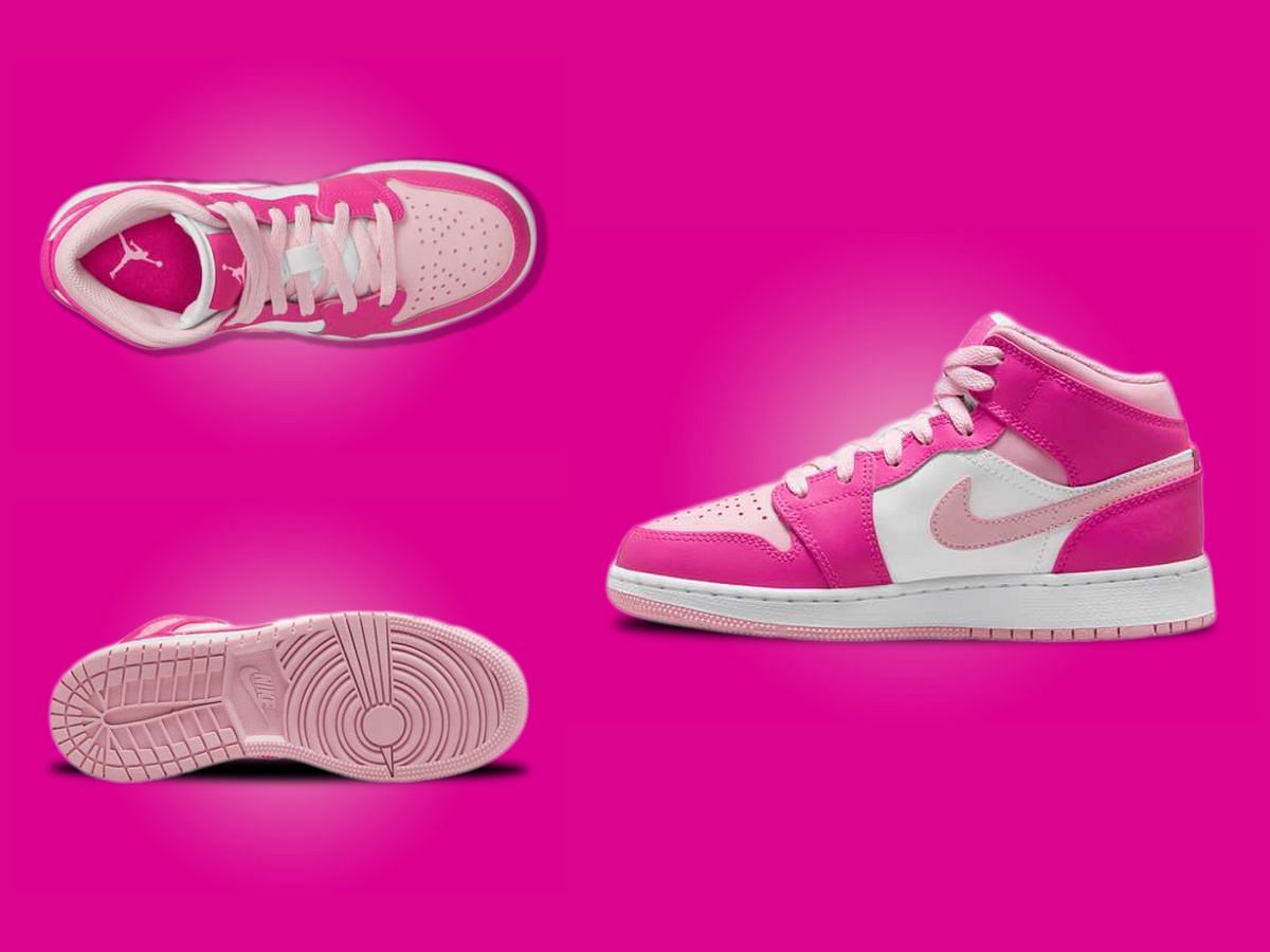 The upcoming Nike Air Jordan 1 &quot;Medium Soft Pink&quot; sneakers will be released exclusively in kids&#039; sizes (Image via Sportskeeda)