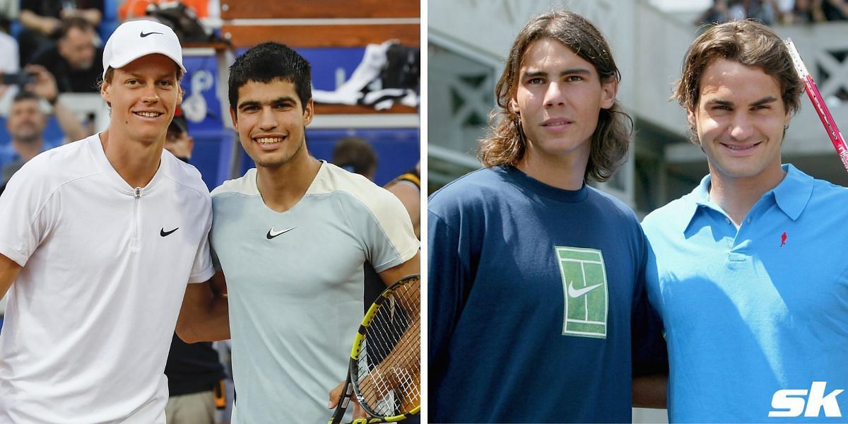 Jannik Sinner, Carlos Alcaraz (L) &amp; Rafael Nadal, Roger Federer (R)