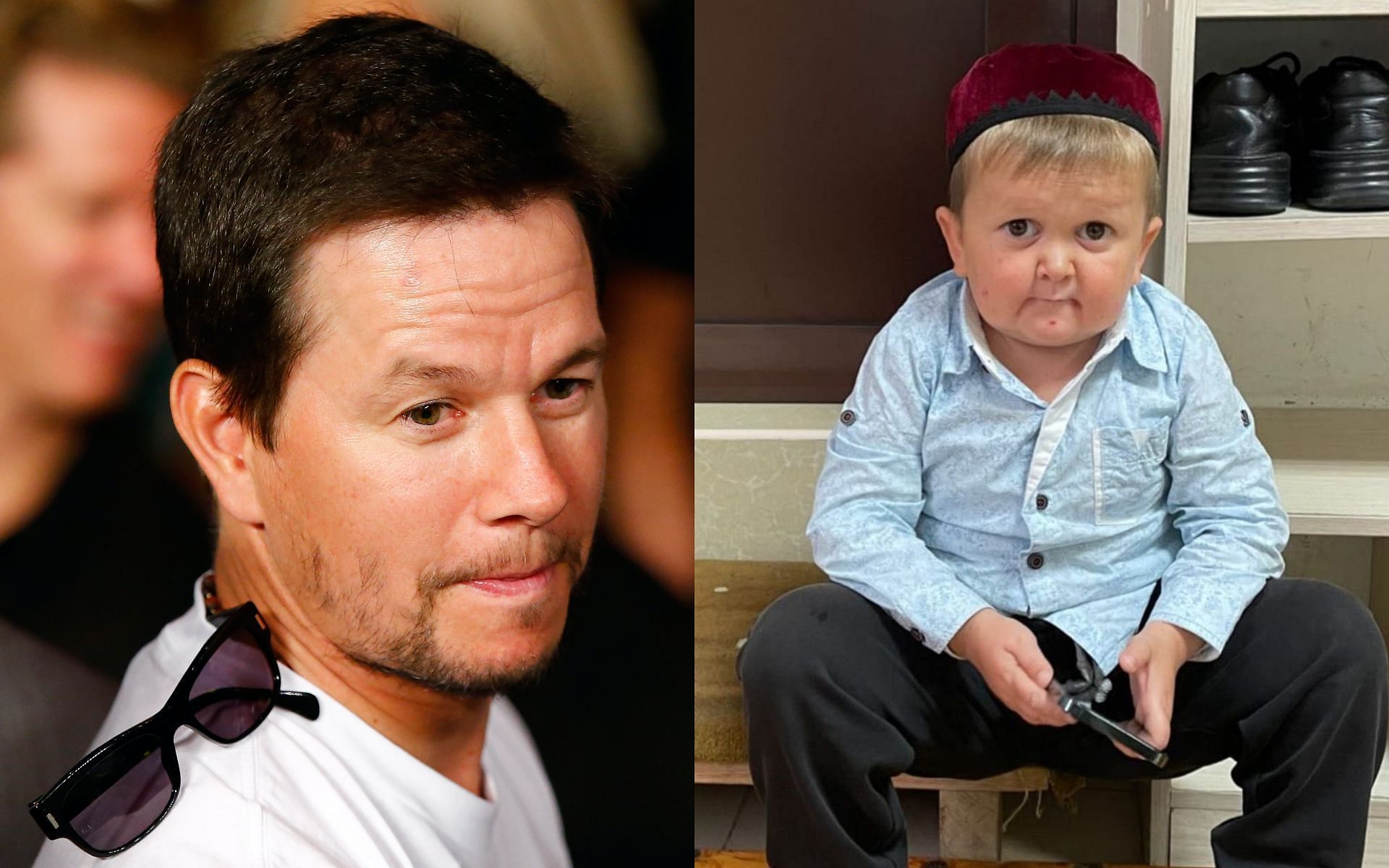 Mark Wahlberg (left) and Hasbulla (right) [image credits: Getty Images and @HasbullaHive on Twitter]