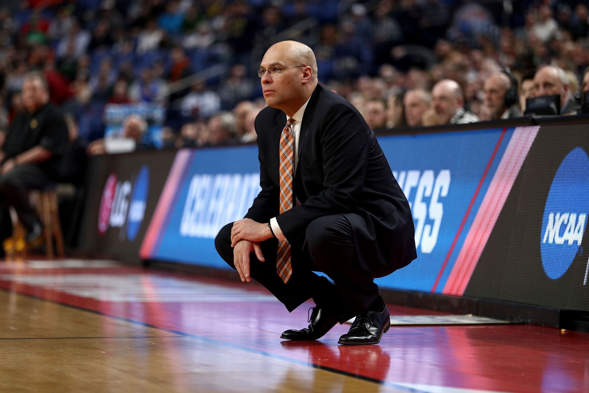 Nathan Davis coaches Bucknell against West Virginia in the NCAA Tournament.