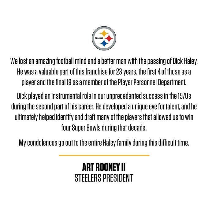 Pittsburgh Steelers executive Dick Haley who built 1970s Super Bowl dynasty  dies