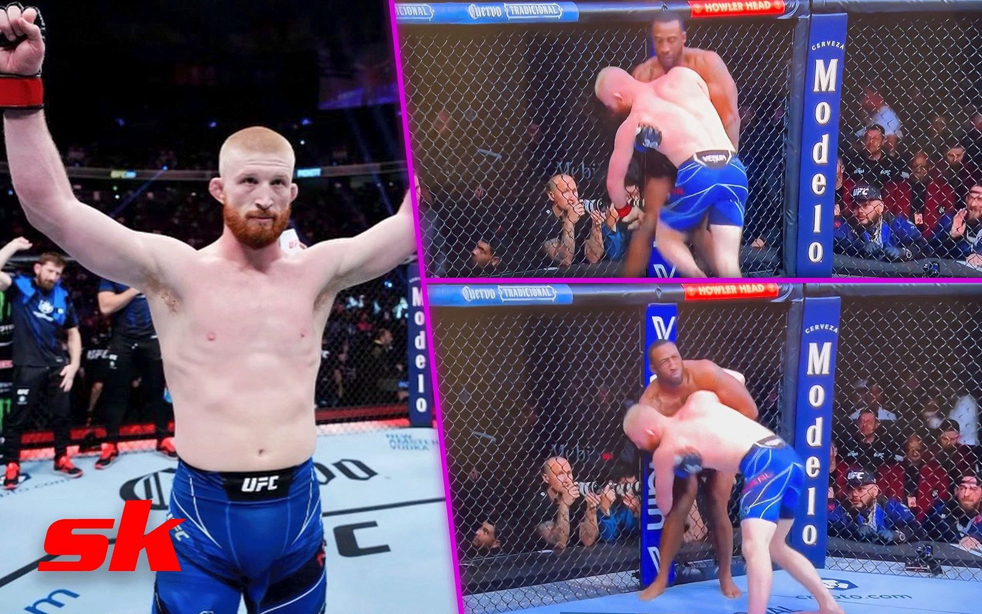 Bo Nickal in his fight vs. Jamie Pickett. [Images courtesy: left image from Instagram @nobickal1 and the rest from Twitter @SpinninBackfist]