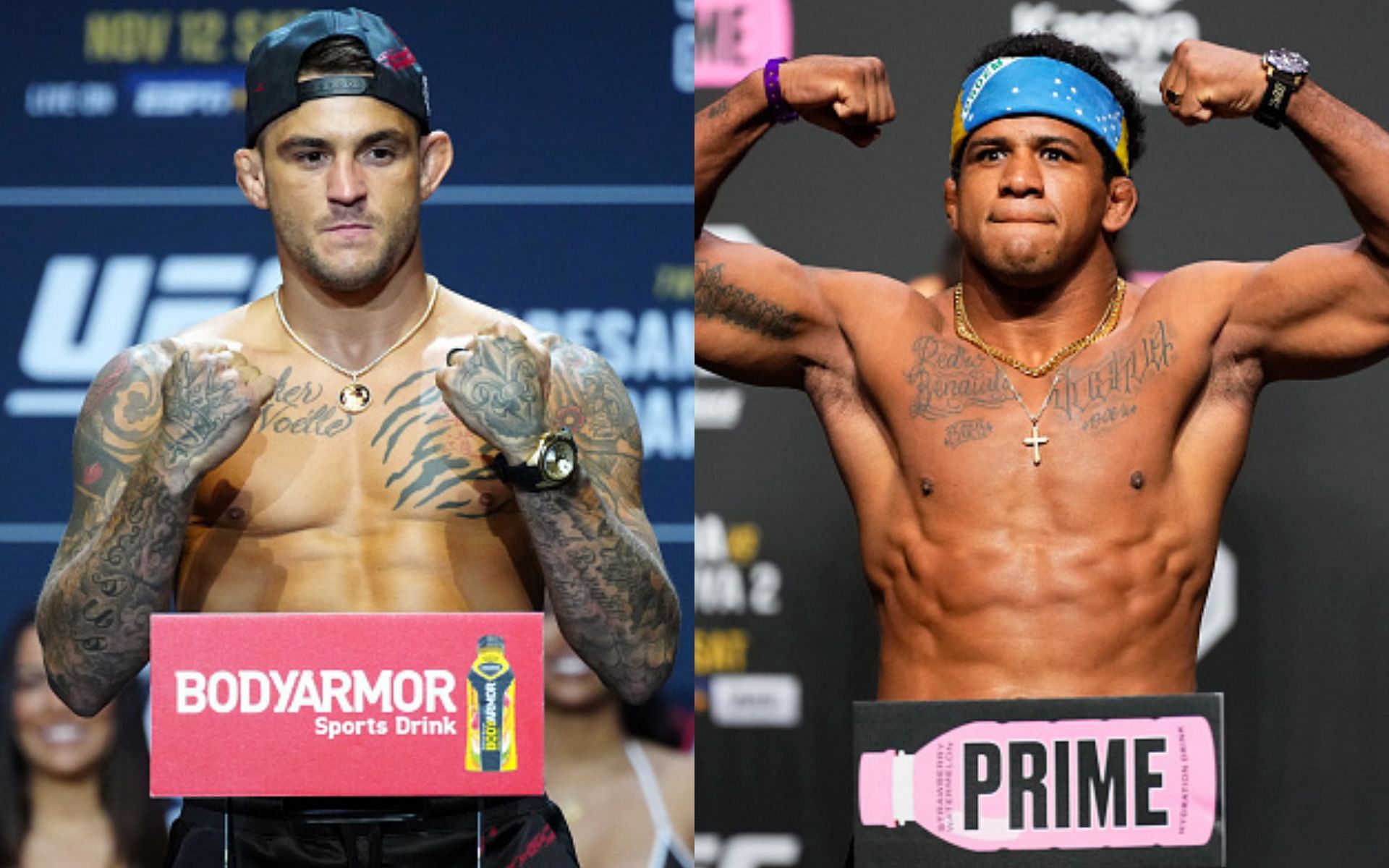 Dustin Poirier (left), Gilbert Burns (right)