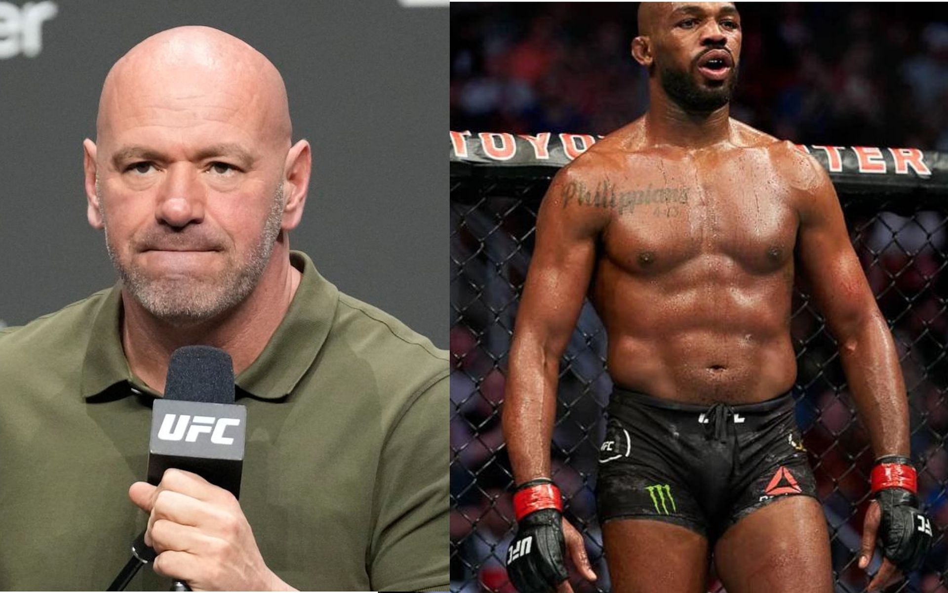 Dana White (L), Jon Jones (R) (Image courtesy - MMA Mania, MMA Junkie)