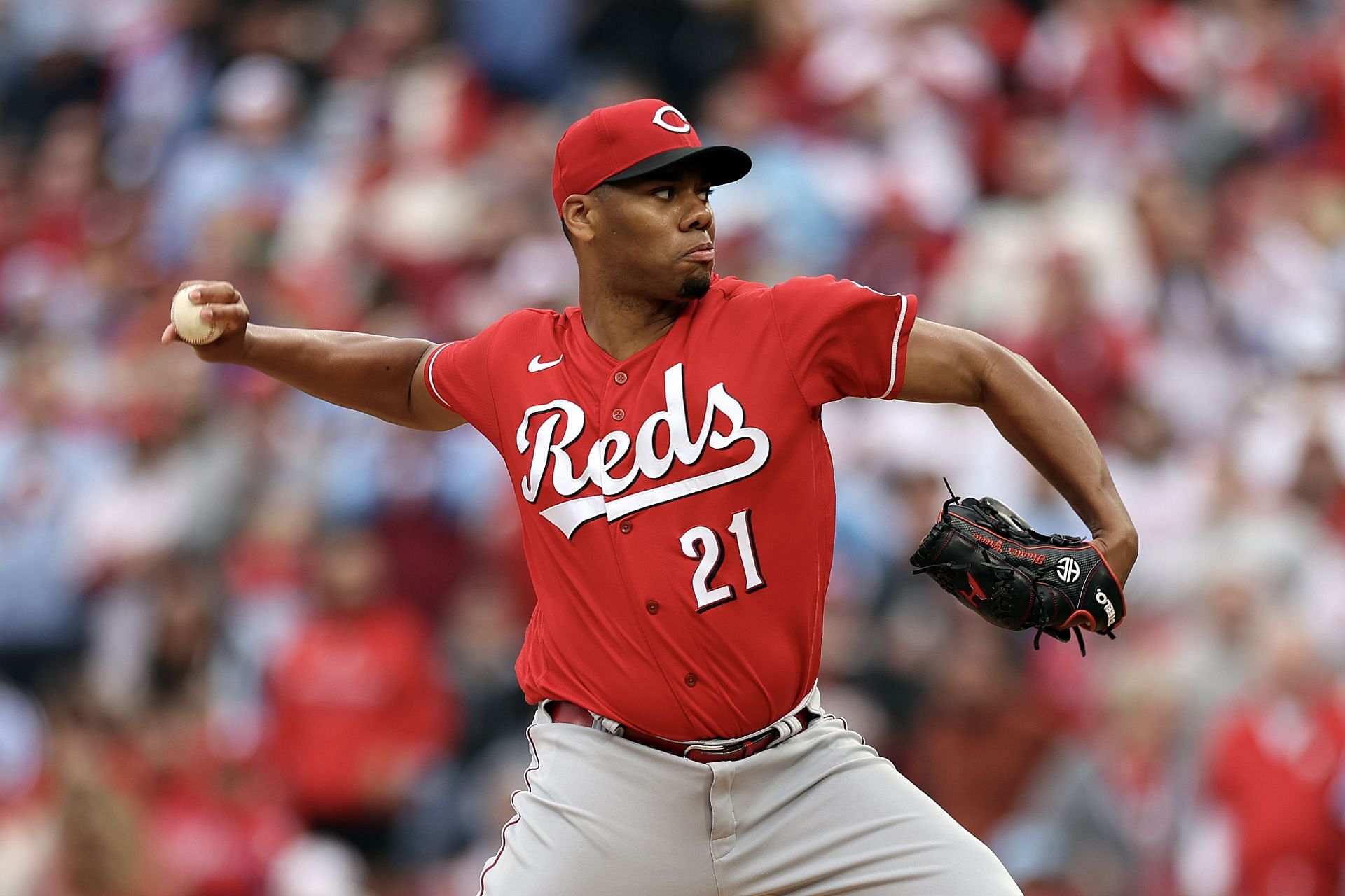 Hunter Greene of the Cincinnati Reds pitches during the first inning against the Philadelphia Phillies.