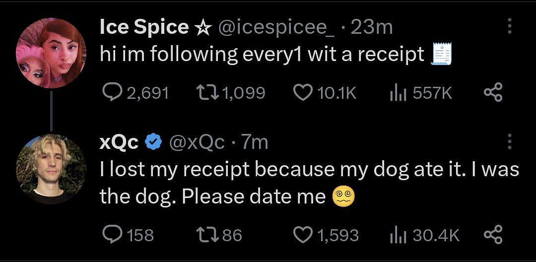 Felix responds to Ice Spice&#039;s recent tweet (Image via Twitter)