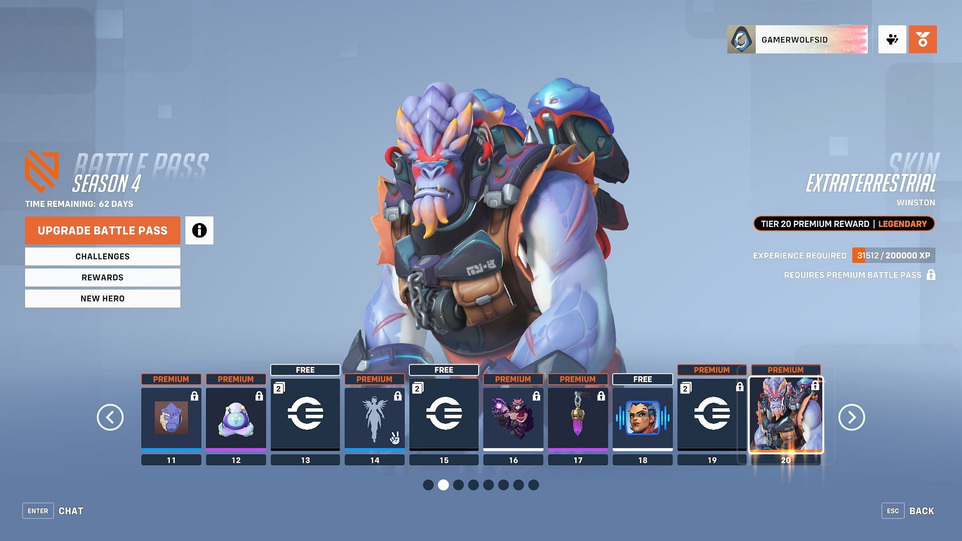 Battle Pass rewards for tiers 11-20 (Screenshot from Overwatch 2)