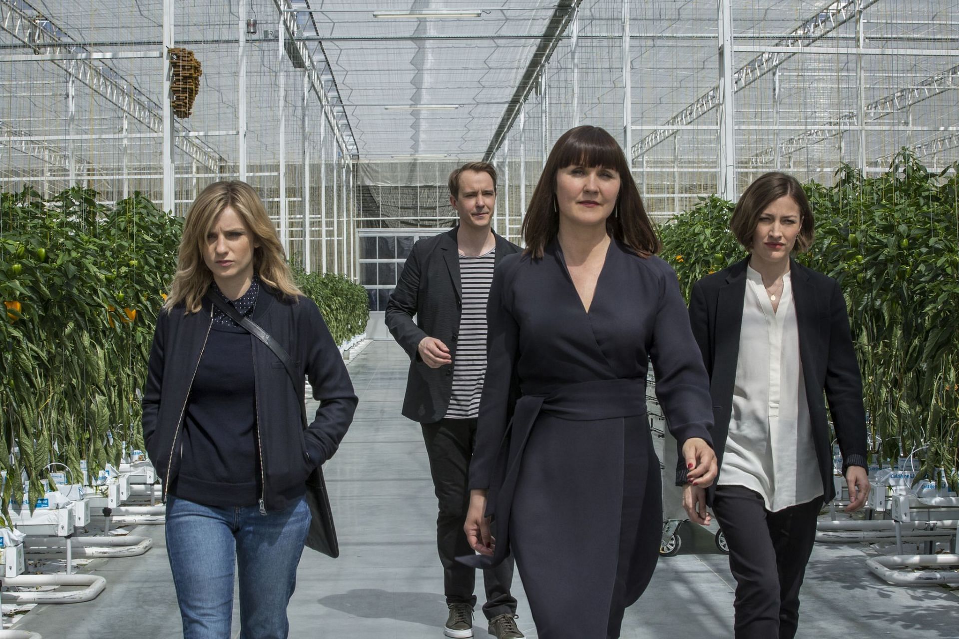 Detective Karin Parke (Kelly Macdonald) investigating the robotic bee murder (Image via Netflix)