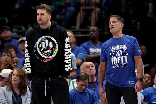 Luka Doncic (left) and Mark Cuban of the Dallas Mavericks