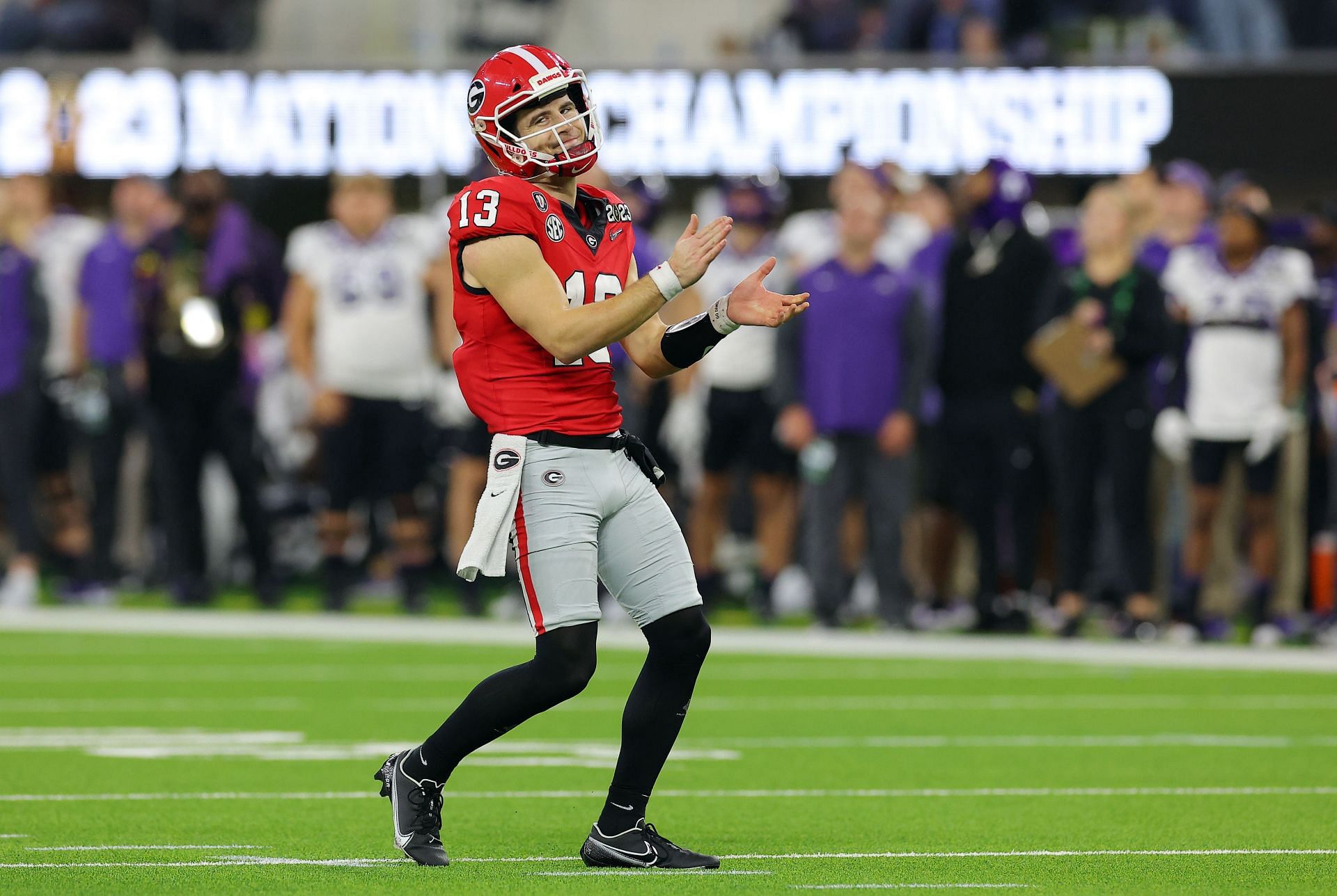 UGA's Stetson Bennett throwing first pitch at Braves' home opener