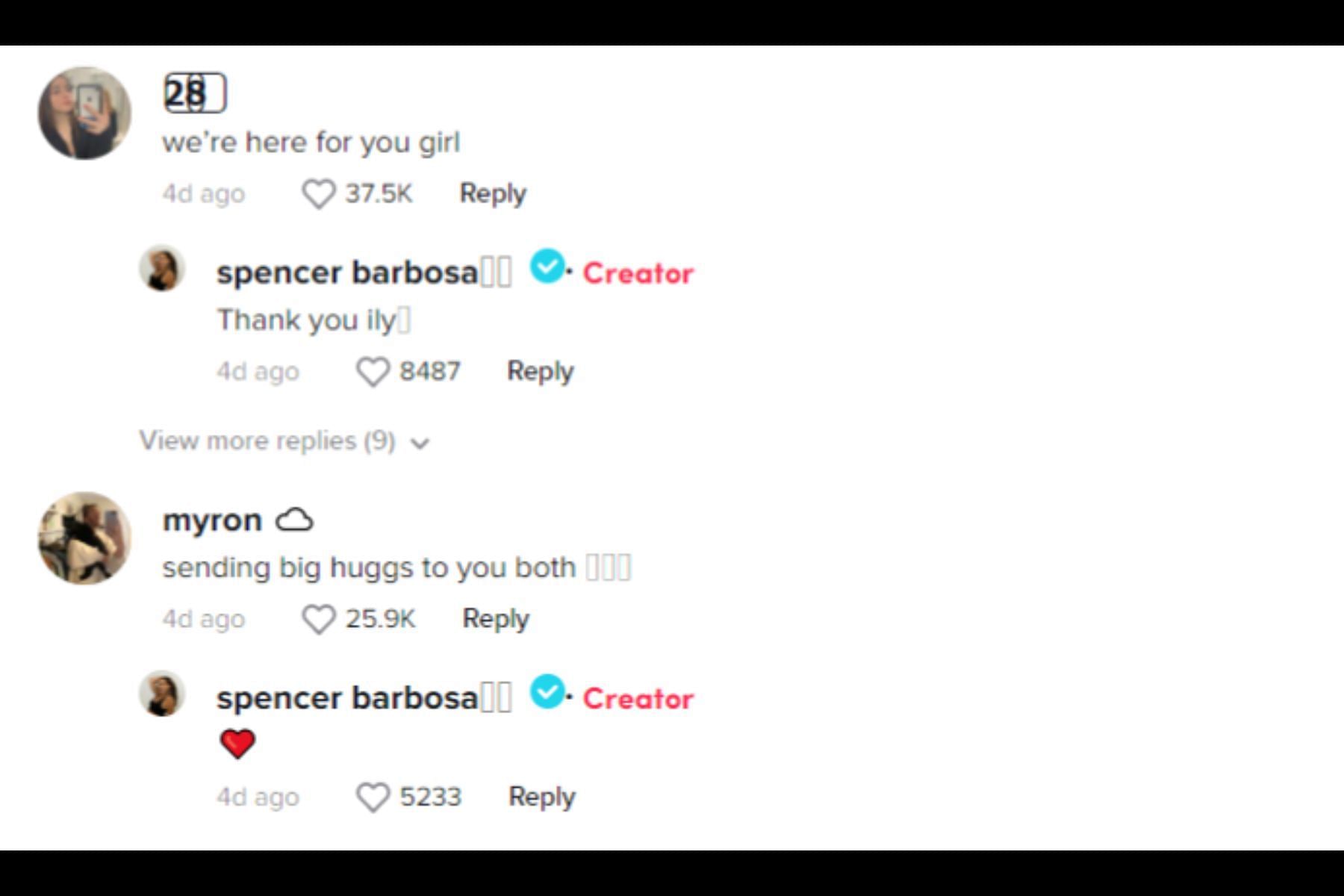 Fans react to Spencer and Morgan&#039;s breakup. (Image via TikTok/@spencer.barbosa)