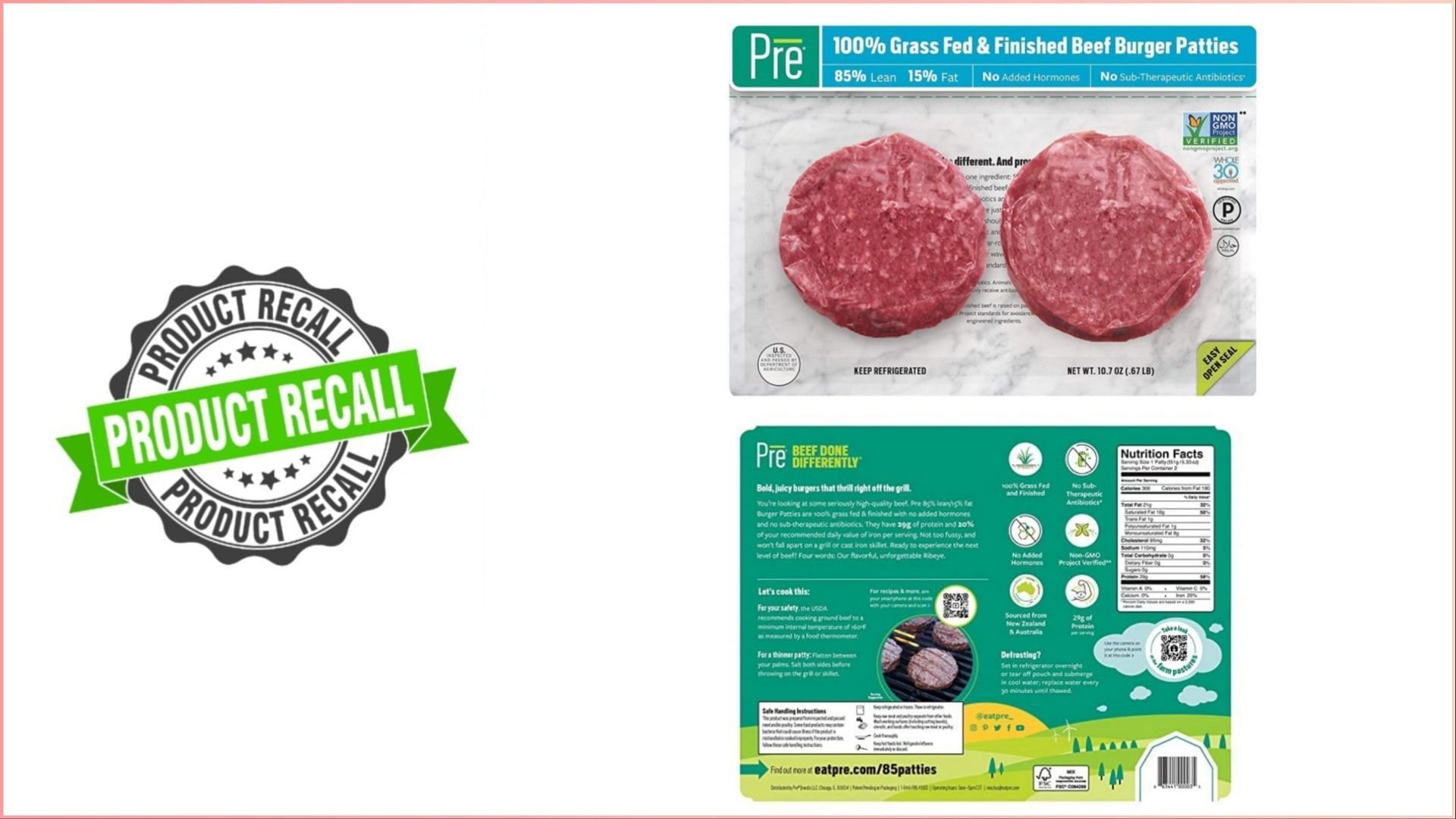 Weinstein Wholesale Meats, Inc. recalls raw ground beef burger patties over concerns of contamination with foreign matters, namely white neoprene (Image via FSIS)