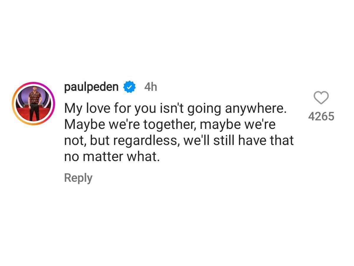 Paul Peden&#039;s comment on Micah Lussier&#039;s Instagram post (Image via Instagram)