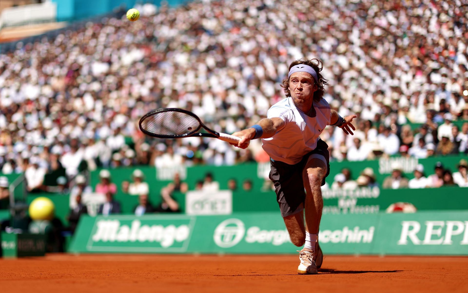 Rublev in action at the final of the Monte-Carlo Masters