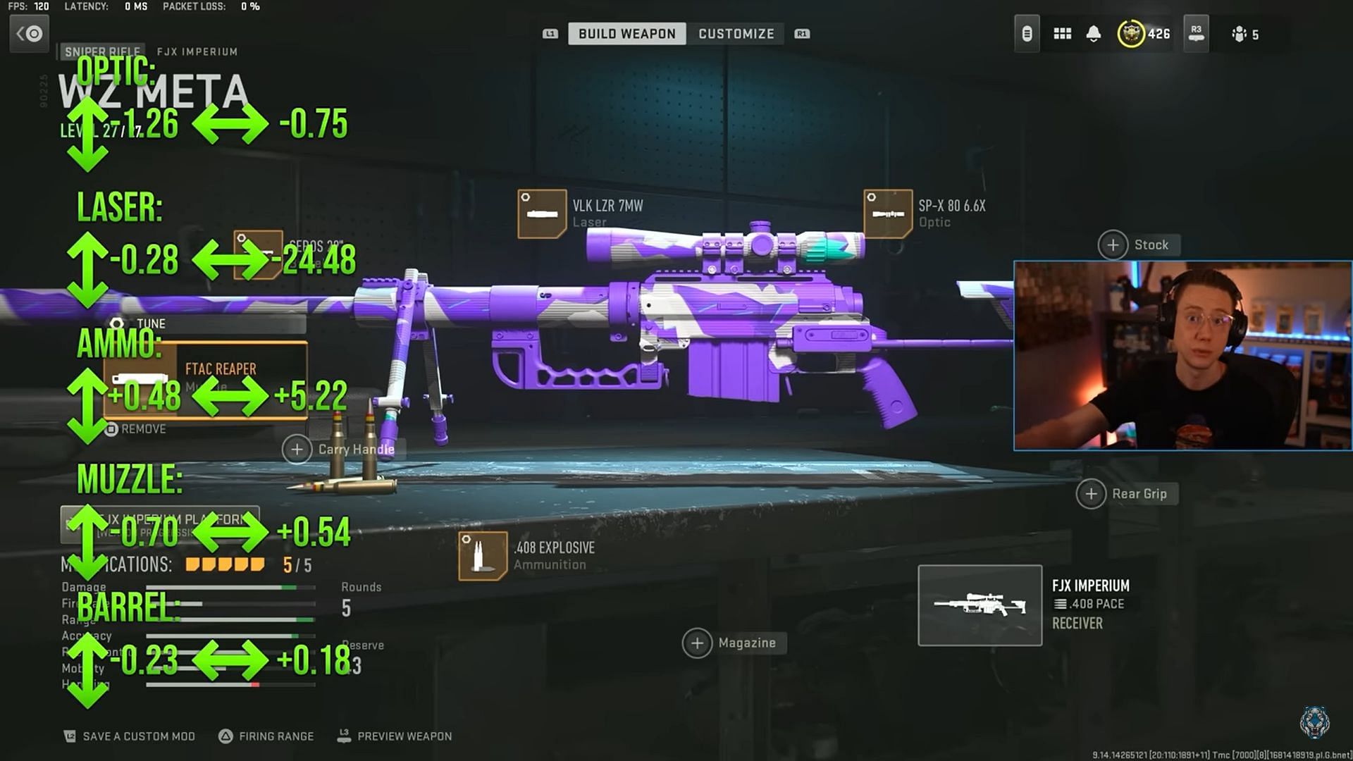 Tuning for one-shot FJX Imperium loadout (Image via Activision and YouTube/WhosImmortal)
