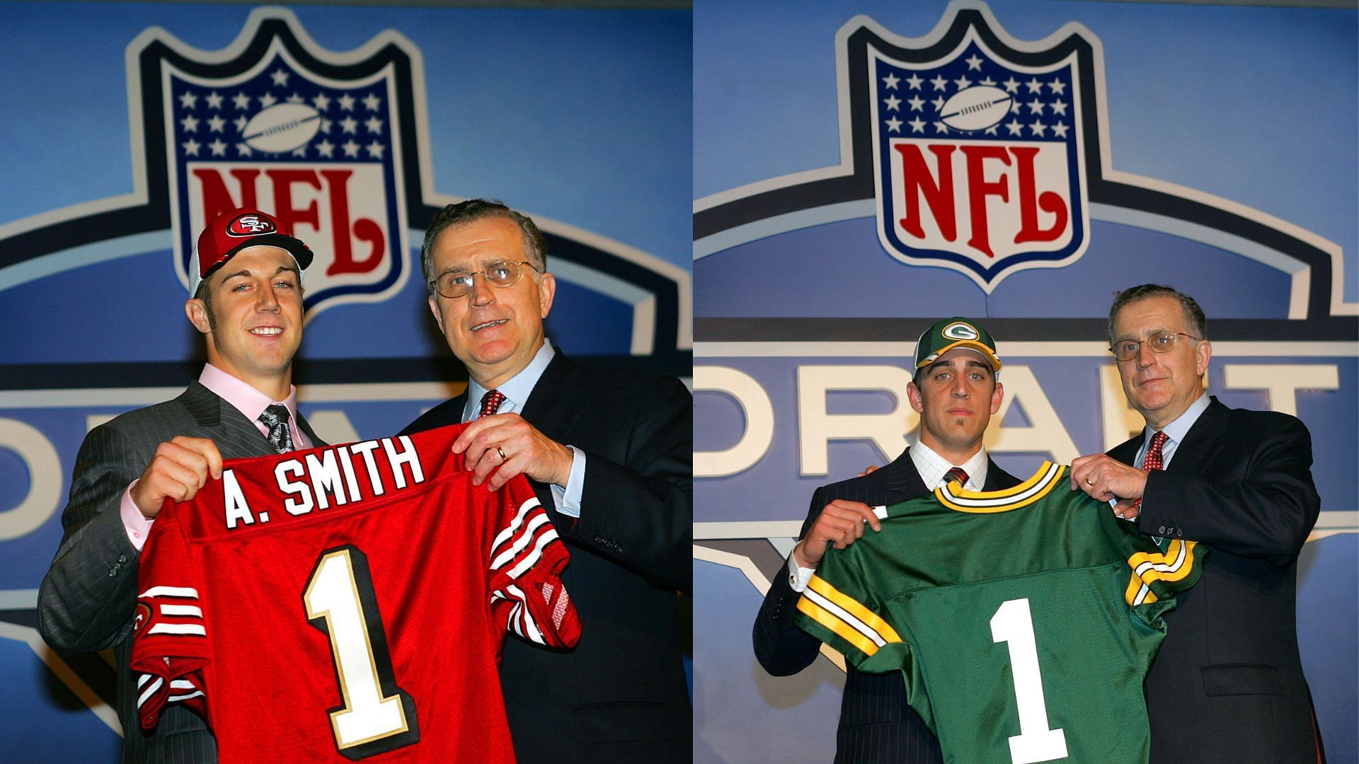 QBs Alex Smith (l) and Aaron Rodgers (r) in the 2005 NFL Draft