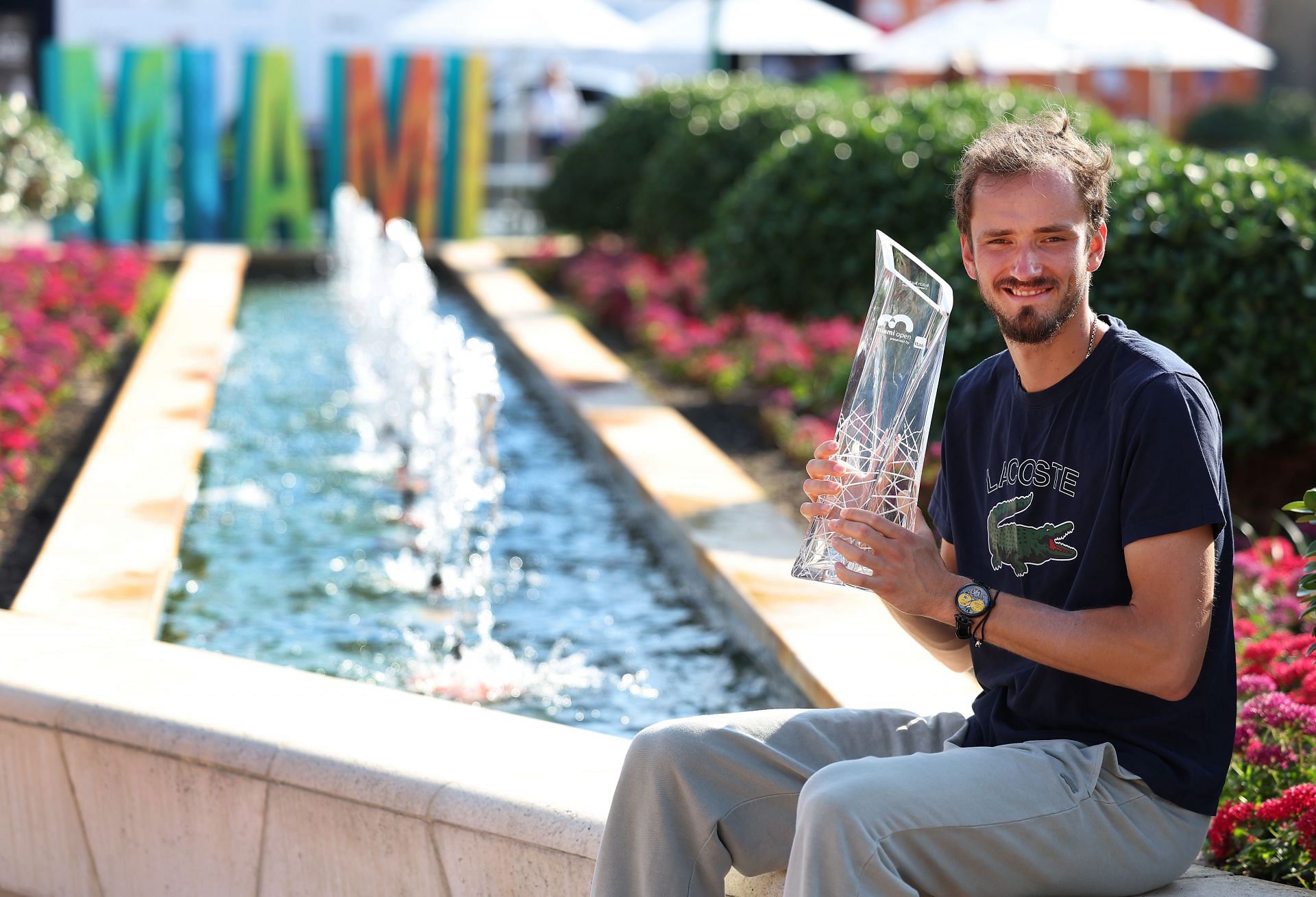 Daniil Medvedev with the 2023 Miami Open trophy