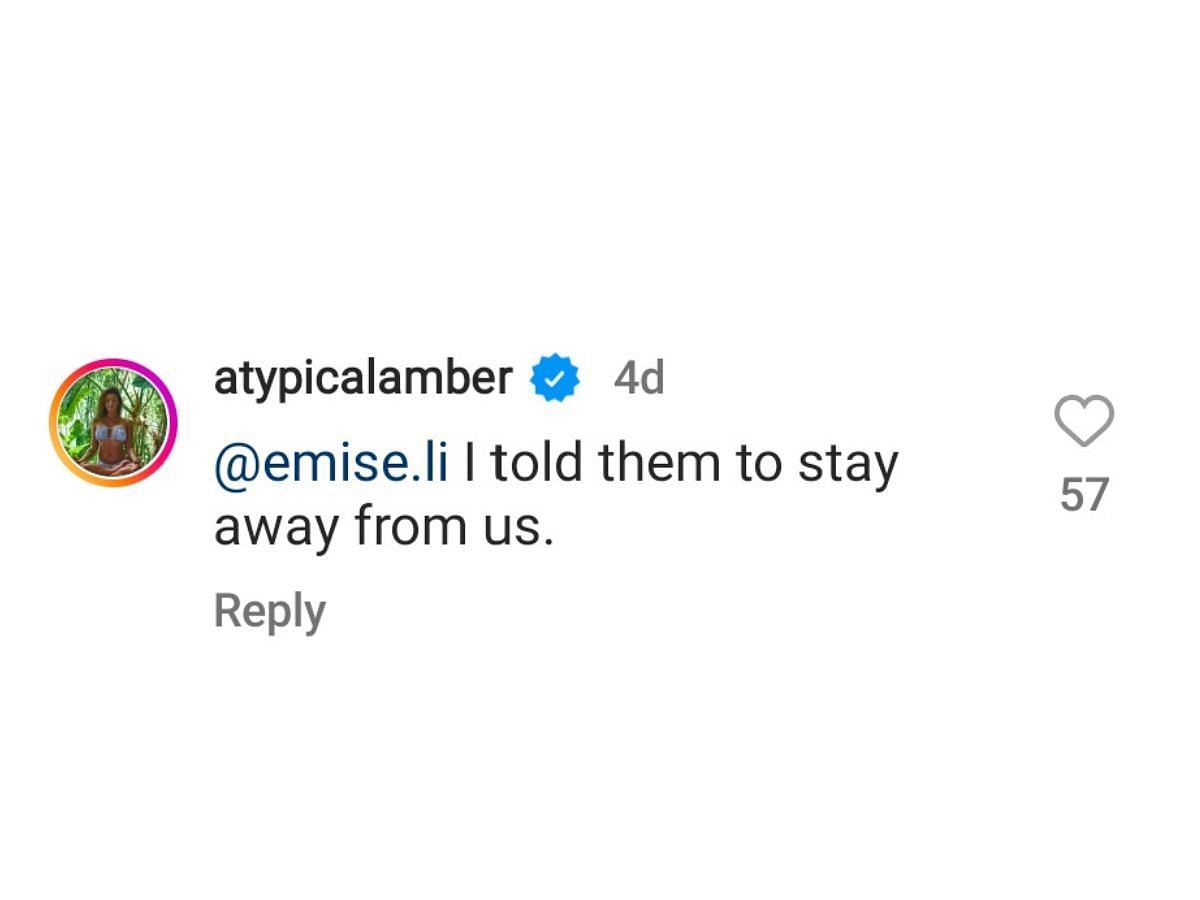 Amber Pike&#039;s reply to a fan (Image via Instagram)