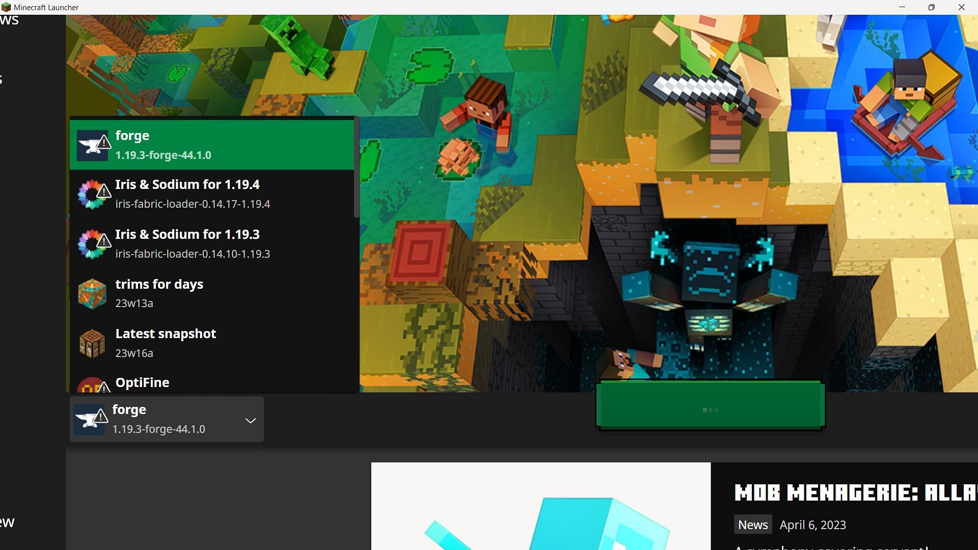 The Forge version of Minecraft will be visible in the version list in the official game launcher (Image via Sportskeeda)