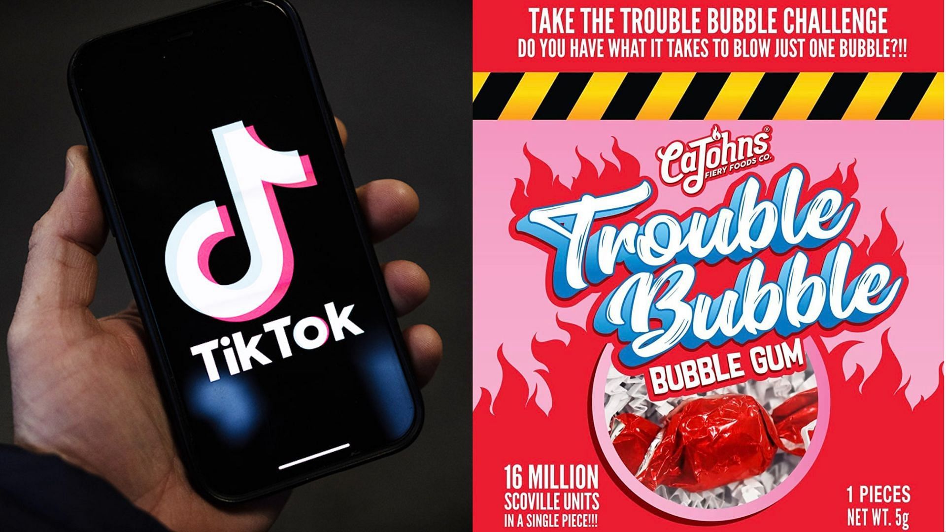 TikTok gum challenge. (Photo via Dan Kitwood/Getty, @DracutMAPD/Twitter)