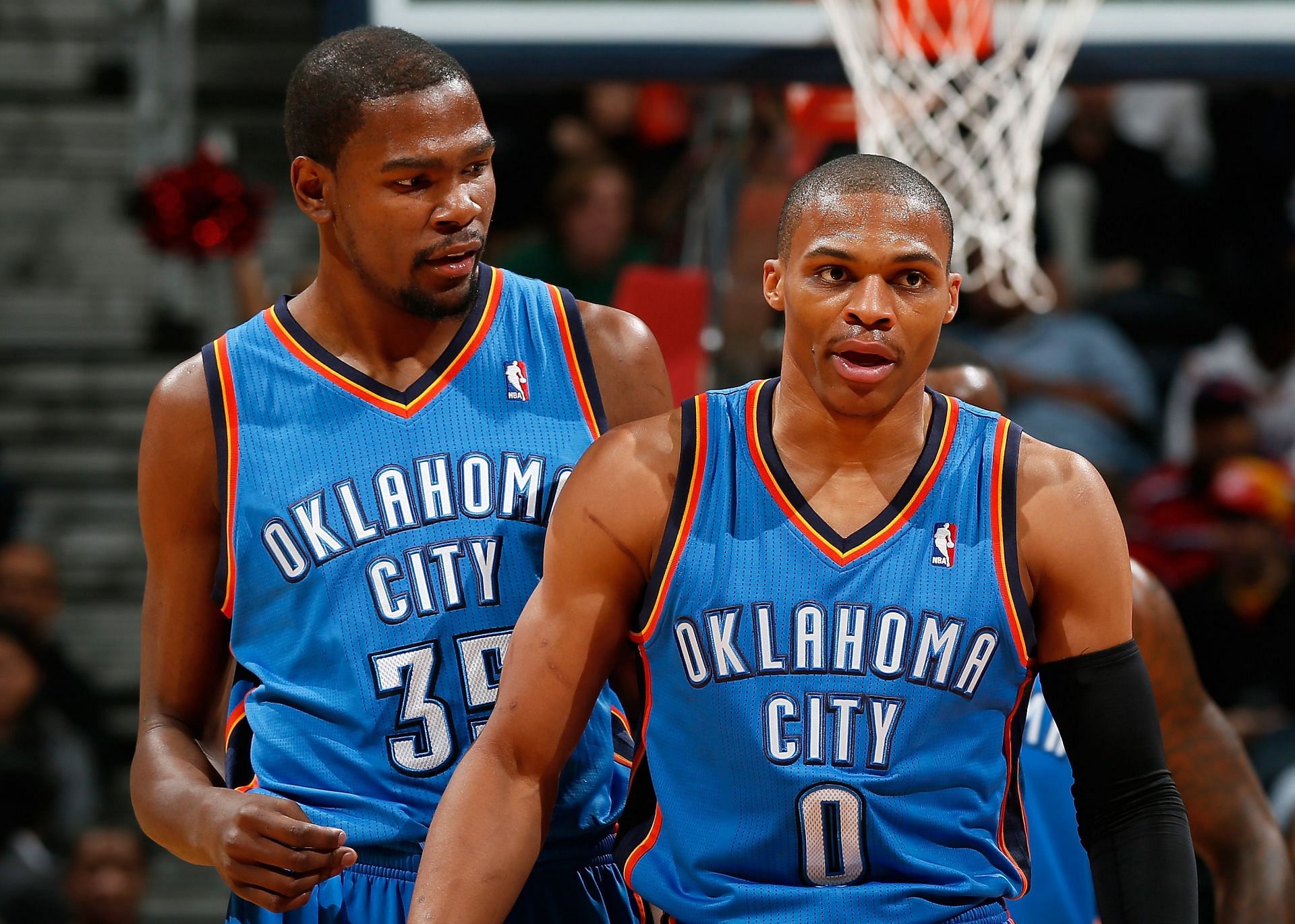 Kevin Durant and Russell Westbrook playing for the OKC Thunder