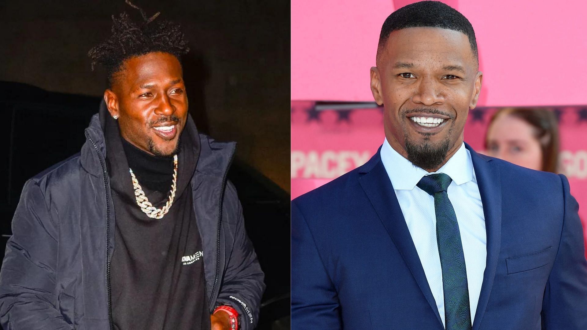 Former NFL WR Antonio Brown (l) and actor/musician Jamie Foxx (r)