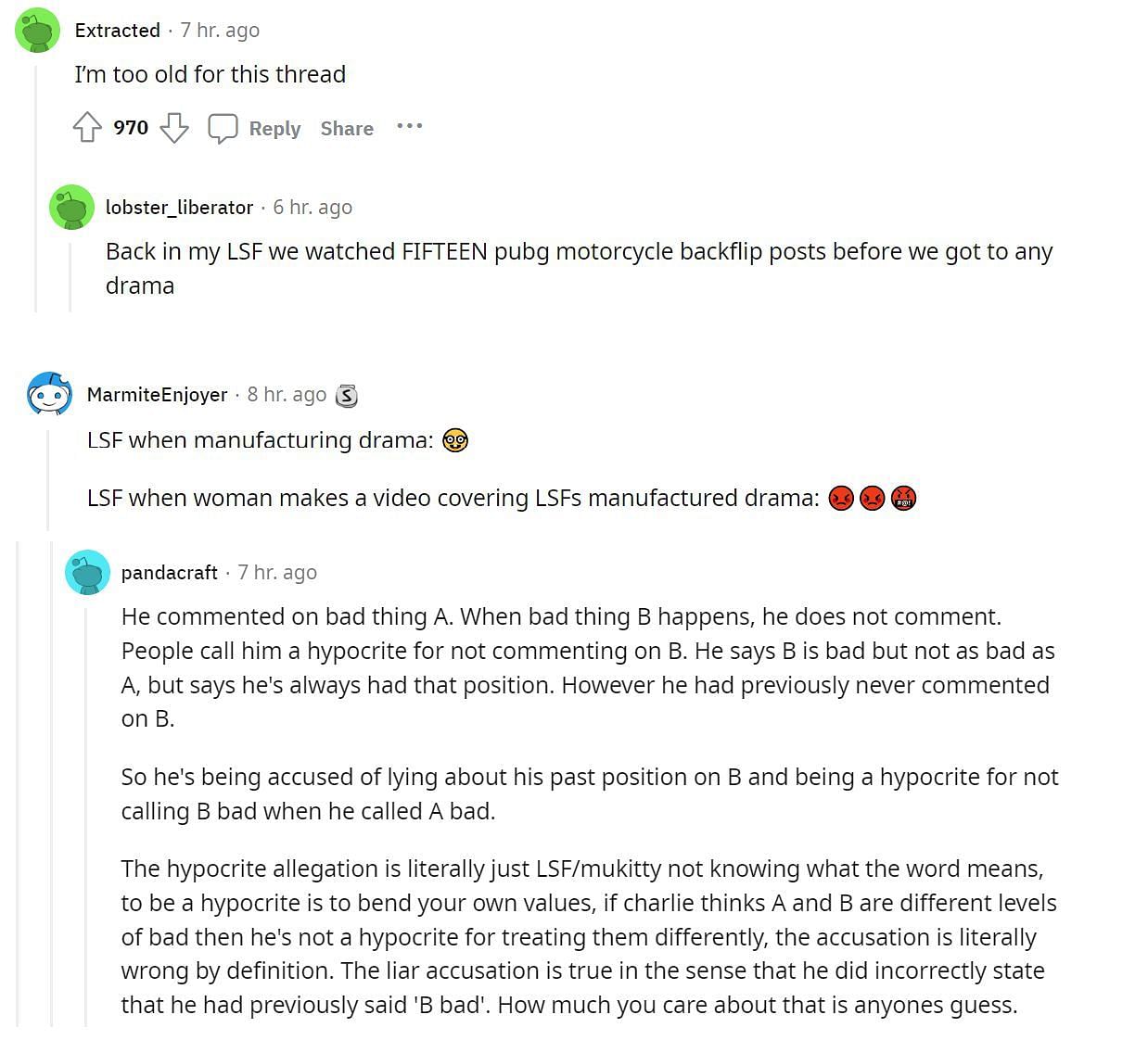 The LSF community isn&#039;t impressed with this drama (Image via r/LivestreamFail Reddit)