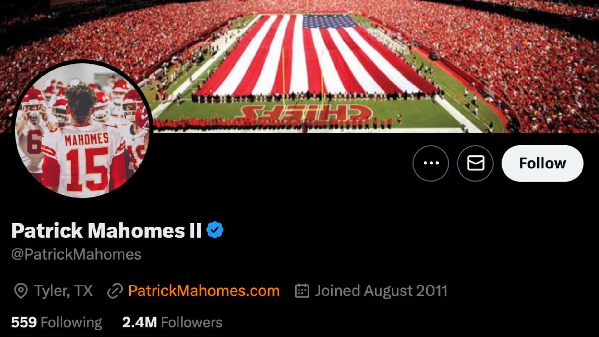 Patrick Mahomes and the return of his blue checkmark. Credit: @PatrickMahomes (Twitter)