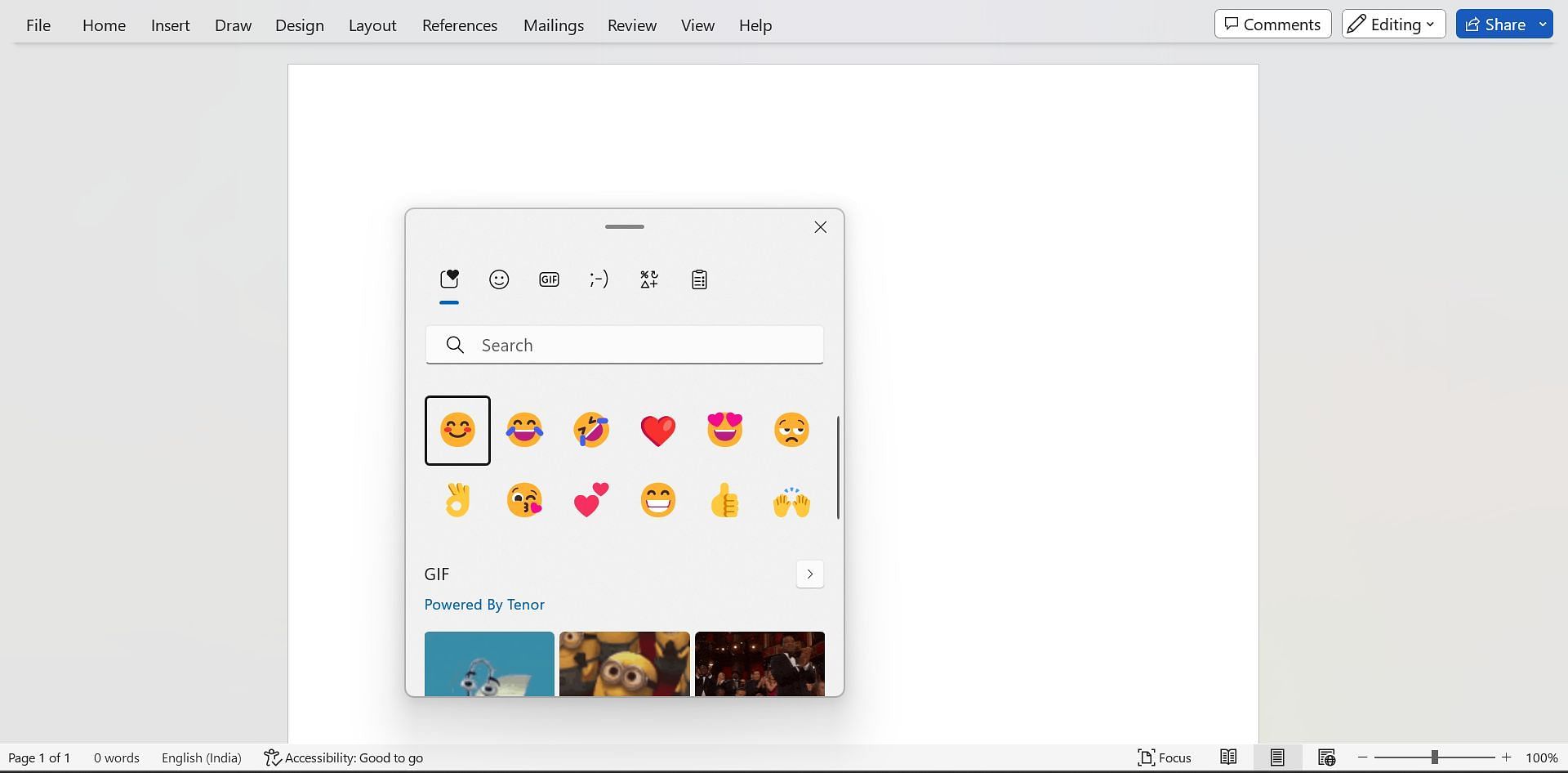 Emojis tab in Windows 11 (image via Sportskeeda)