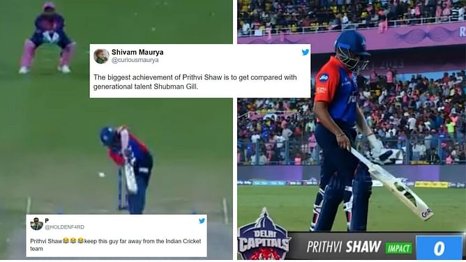 "Keep this guy far away from Indian team" - Fans troll Prithvi Shaw for another failure in IPL 2023 during RR vs DC match