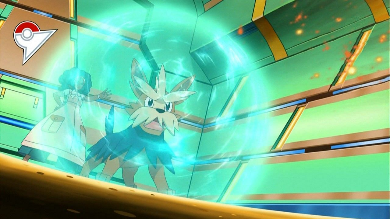 Herdier using Protect to shield itself in battle (Image via The Pokemon Company)