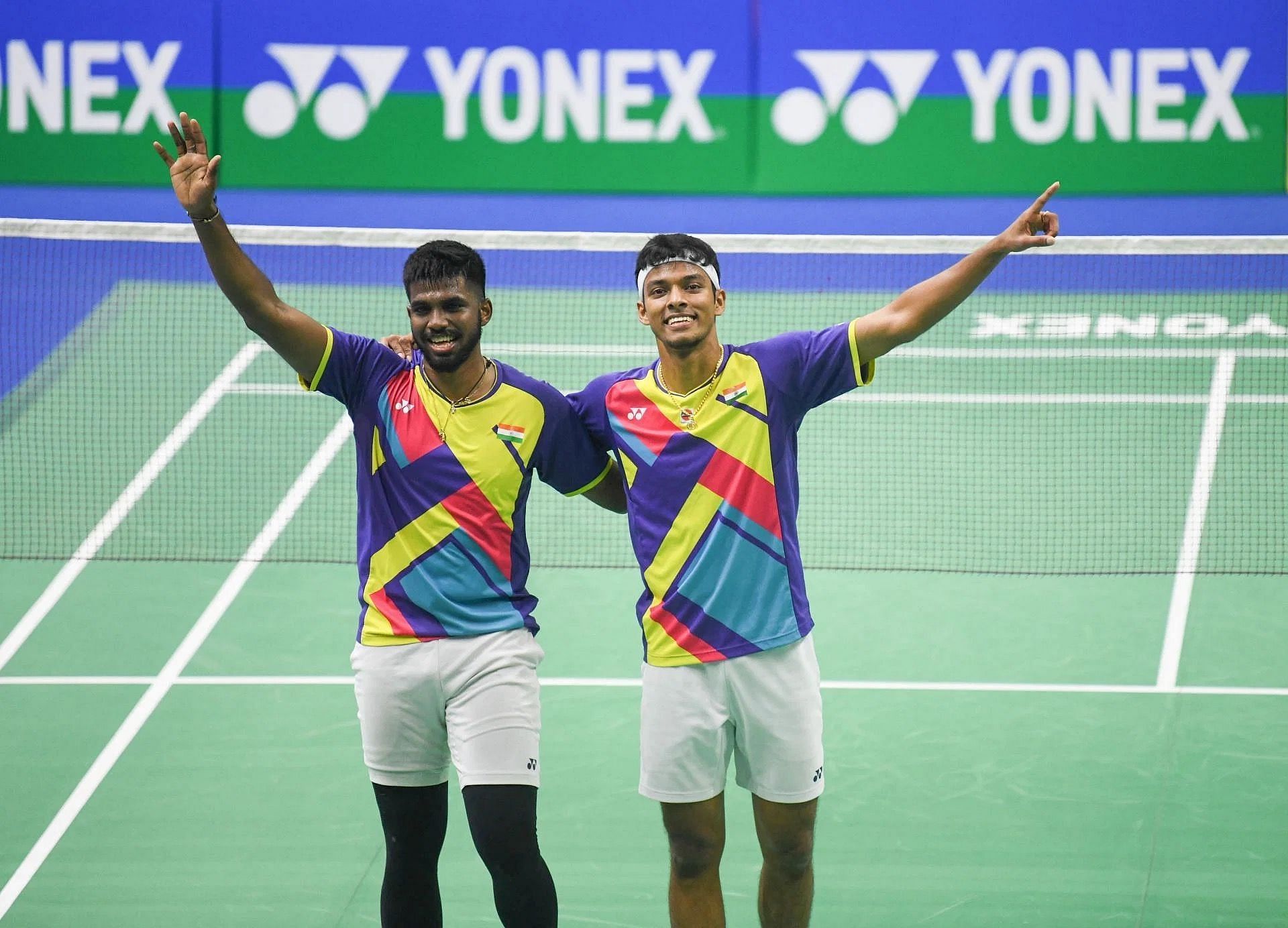 S Rankireddy (left) celebrates a win with his partner, Chirag Shetty. 