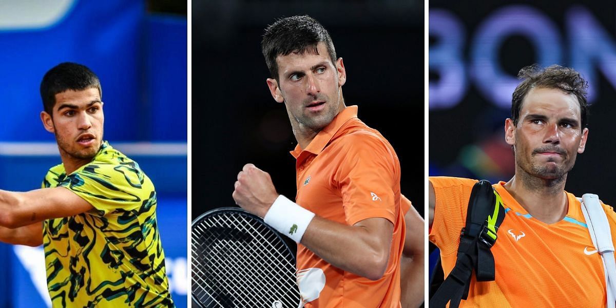 (From L-R) Carlos Alcaraz, Novak Djokovic and Rafael Nadal