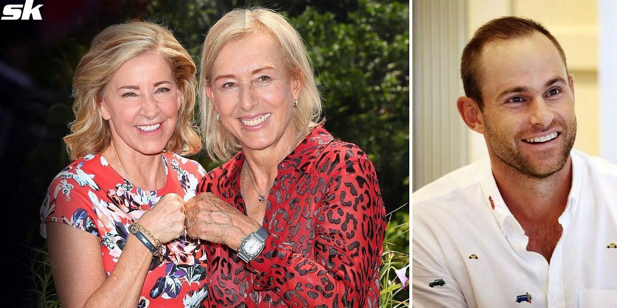 Chris Evert and Andy Roddick celebrate Martina Navratilova