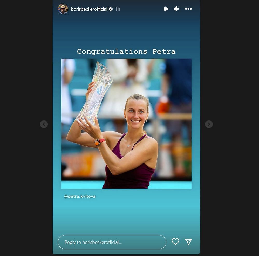 Boris Becker reacts to Petra Kvitova&#039;s Miami Open win (Image via Instagram).