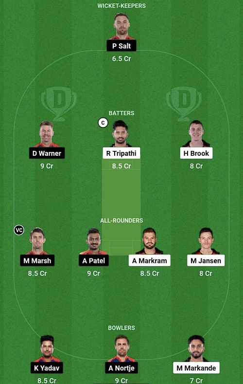 SRH vs DC Dream11 Prediction Team, Head To Head League