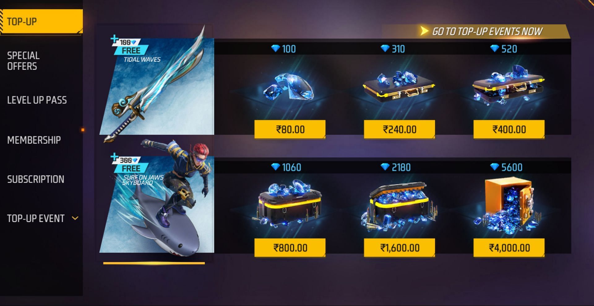 The in-game top-up center enables you to purchase diamonds inside the game. (Image via Garena)