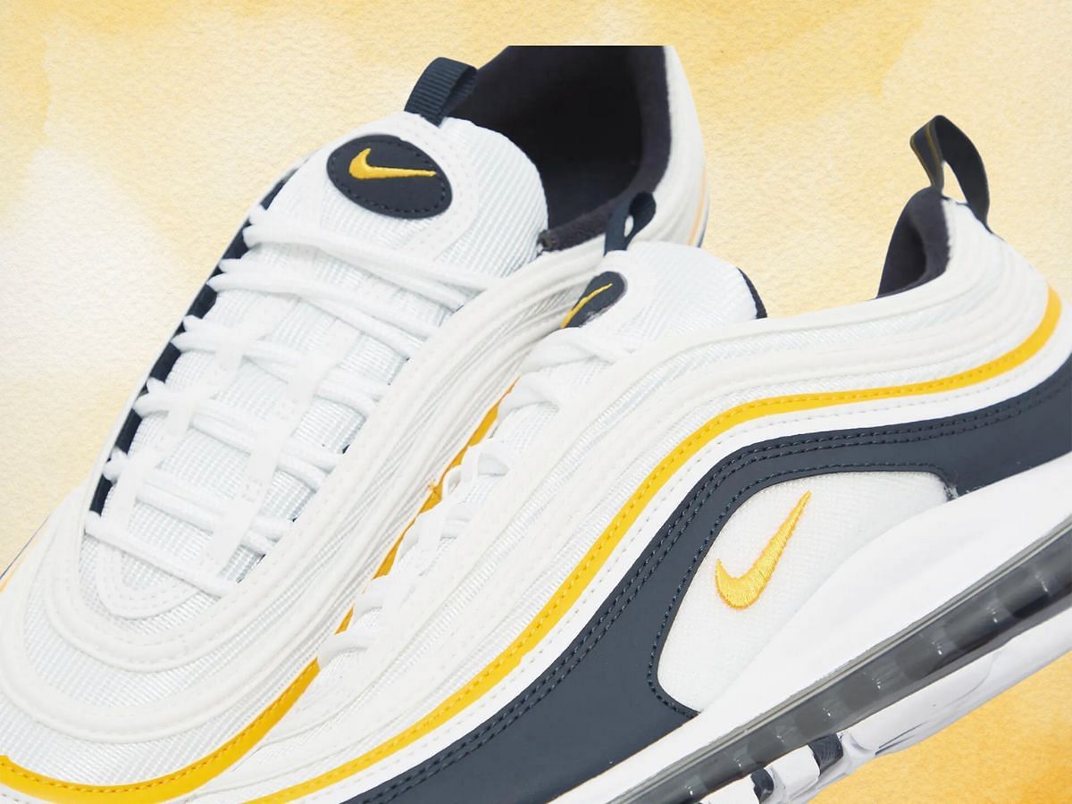 Close up of Nike Air Max 97 &quot;Michigan&quot; sneakers (Image via House of Heat)