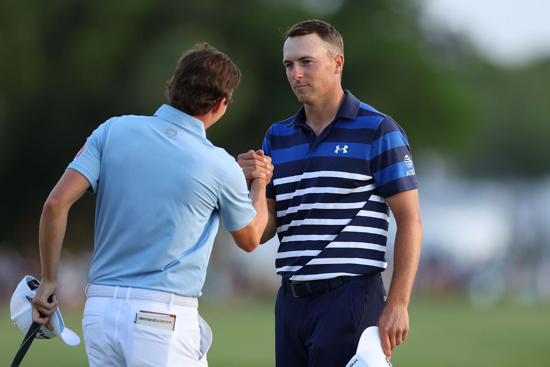 Jordan Spieth congratulates Matt Fitzpatrick for his RBC Heritage win